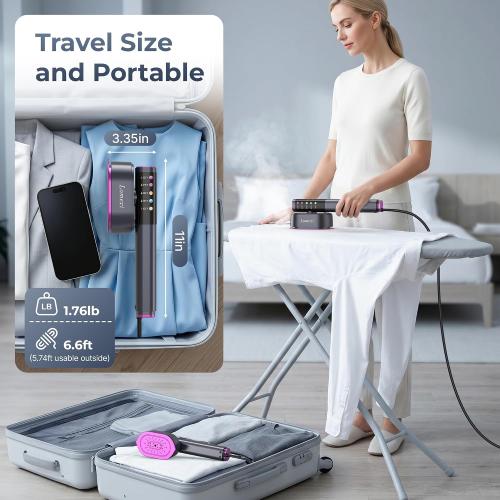 Steamer for Clothes, 15s Fast Heat Up Travel Handheld Garment Iron with Leak-Proof Water Tank,Steamer＆Iron 2 In 1,5 Adjustable Temperature Settings from Dry Iron to High Steam, 110V-120V