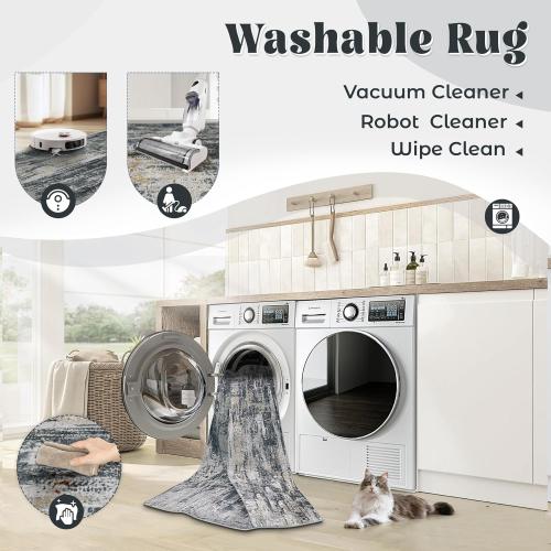 Area Rug for Living Room, Washable Modern Abstract Large Area Rug Neutral Soft Non Slip Kids Rug Stain Resistant Indoor Carpet for Bedroom Dining Room Playroom Office
