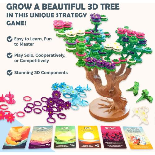 Bloomchasers 3D Flower Stacking Tree Building Board Game for Families and Adults, Light Strategy, Beautiful, Fun & Competitive, Base Game   Expansion, 1-6 Players, Age 12