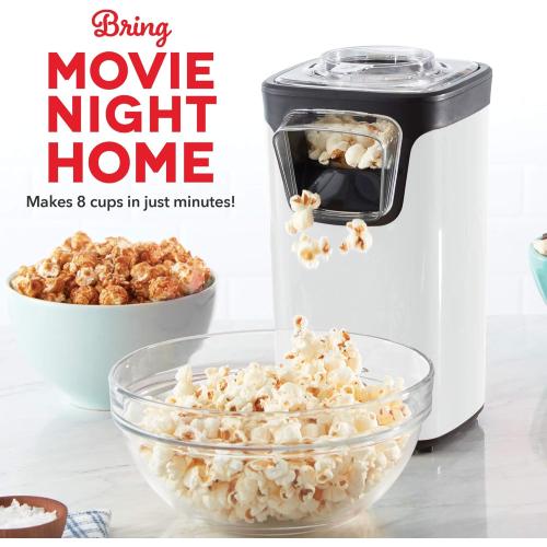 Dash Turbo Pop Popcorn Maker - Theater-Style Popcorn Machine - Comes with Measuring Cup & Butter-Melting Tray - Convenient, Space-Saving Design - 8 Cups, White