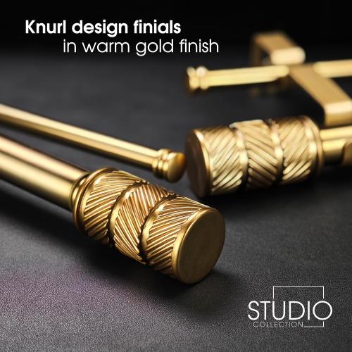 1-1/8 Inch Diameter Antique Gold Curtain Rods with Knurl Design Finial, 72-144 inch Telescoping Double Curtain Rods for window width 68-140 inch, Drapery Rods for Bedroom,Living Room