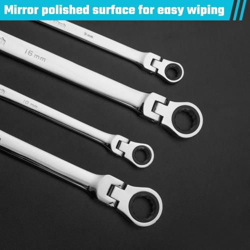 Size 14x15 mm Steel DURATECH 14 * 15 mm Extra Long Flex-Head Ratcheting Wrench, Metric, CR-V Steel