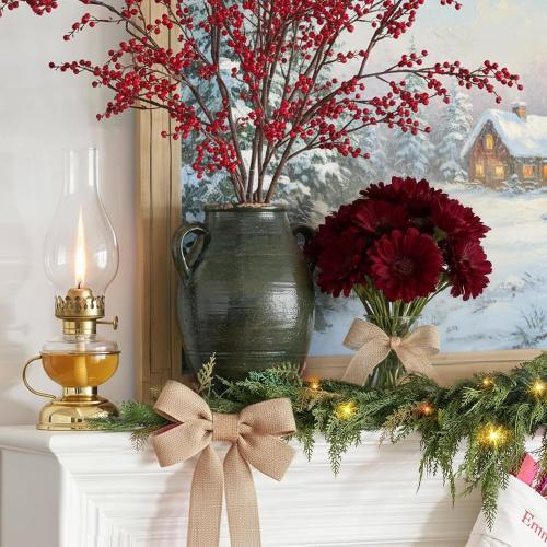 Christmas Cedar Garland Realistic with Lights - Cypress Decorations 9ft for Mantle Lighted Faux Pine Garlands for Xmas Home Decoration Indoor Stairs Railing Fireplace 9 Ft Outdoor Prelit Door Decor