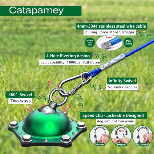 Catapamey Dog Tie Out Cable and Stake,360°Swivel Dog Run Anchors-with 15FT Heavy Duty tie Out Cable- No Tangle,Dog Runner for Yard- Up to 200 lbs,for Outdoor Camping Gift
