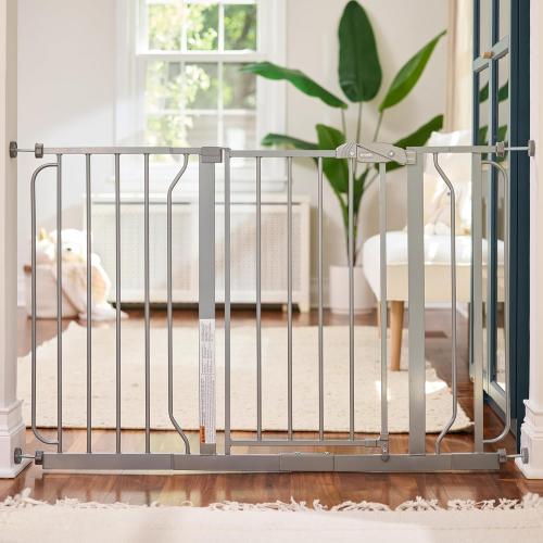 Regalo Easy Step 49-Inch Extra Wide Baby Gate, Includes 4-Inch and 12-Inch Extension Kit, 4 Pack of Pressure Mount Kit and 4 Pack of Wall Mount Kit, Platinum