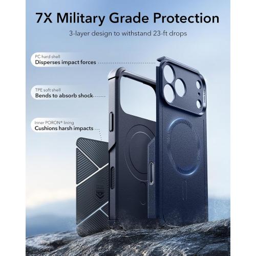 ESR for iPhone 17 Pro Case, 7X Military-Grade Drop Protection, Shock-Absorbing Rugged Cover with Camera Control Button, MagSafe Accessories Compatible, Cyber Series, Navy Blue