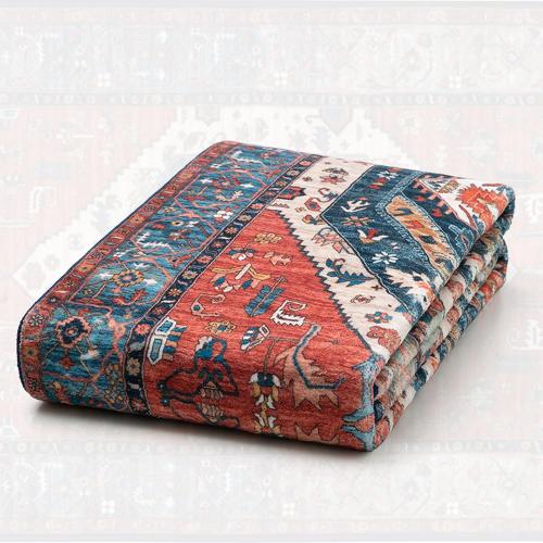 SERISSA Washable Rugs 9x12 Area Rugs, Large Non-Slip Boho Living Room Rust Rug, Ultra Soft Vintage Print Distressed Oriental Tribal Farmhouse Carpet for Dining Room Bedroom Dorm Office Home Decor