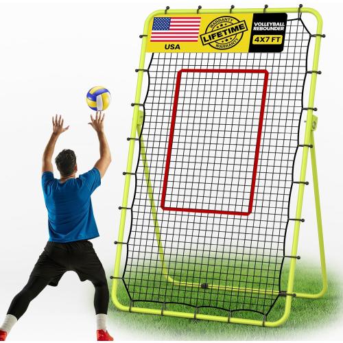 7x4 FT Volleyball Rebounder Net, 5-Angle Adjustable with Steel Frame & High-Tension PE Netting, for Lacrosse, Baseball, Soccer Practice Perfect for Setting, Spiking, and Bumping