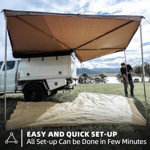 Vehicle Awning, 8.2ft x 270 Degree, Rooftop Pullout Ripstop UPF50  Side Awning, Reinforced Hinges & Poles for Jeep/SUV/Truck/Van