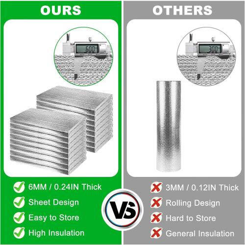 16P Garage Door Insulation Panels Kit 0.24T Double Bubble Reflective Aluminum Foil 6MM Sheet Thermal Pre-Cut Insulation Shield 120 Tapes Winter Clod and Summer Heat for Attic Garage Wall (24 x 48)