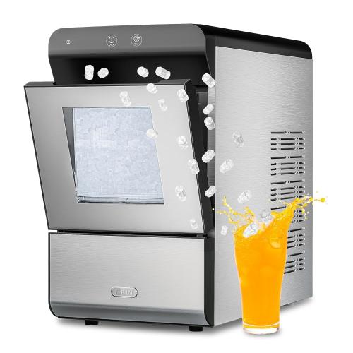 GREY AND BLACK Gevi V2.0 Countertop Gemi Nugget Ice Maker | Self-Cleaning Pellet Ice Machine | Stainless Steel Housing |16.7''H Fits Perfectly Under Wall Cabinet | Silver with Viewing Window
