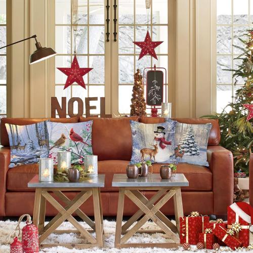 ARESD Christmas Pillow Covers 20x20 Set of 4, Winter Snowman Cushion Covers Xmas Throw Pillow Cases Christmas Pillowcases Home Decor for Sofa Couch Bed (Snowman Deer)