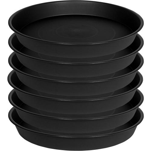 6 Pack of 12 inch Plant Saucer, Heavy Duty Plastic Plant Saucer 12 inch Round, Plant Tray for Pots, Flower Saucers for Indoors, Garden Plate Bowls, Trays for Planter 10/11/12 (Black)