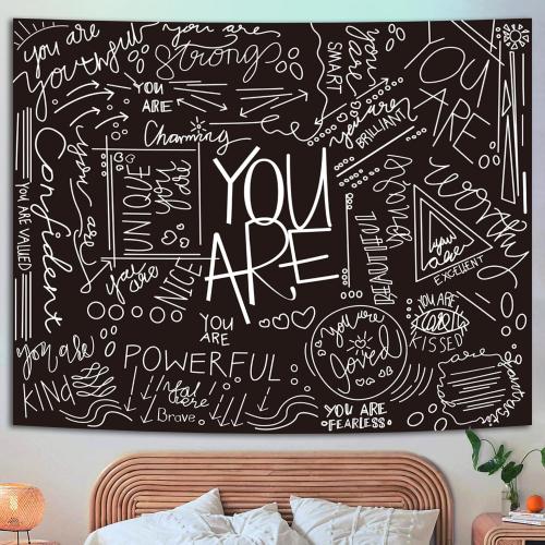 Miytal Quote You Are Inspirational Wall Tapestry, Positive Saying Wall Art Wall Hanging Black Aesthetic Tapestry for Teen Girl Bedroom Dorm 51.2 x 59.1 Inches - Black