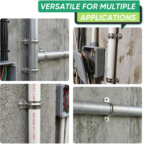 30PCS 3/4 inch Stainless Steel Conduit Clamps, 2 Holes Cable U Bracket Pipe Clamp, Metal U Clamp Strap Tension Clips for Pipe Fixing on Various Surfaces (20mm)