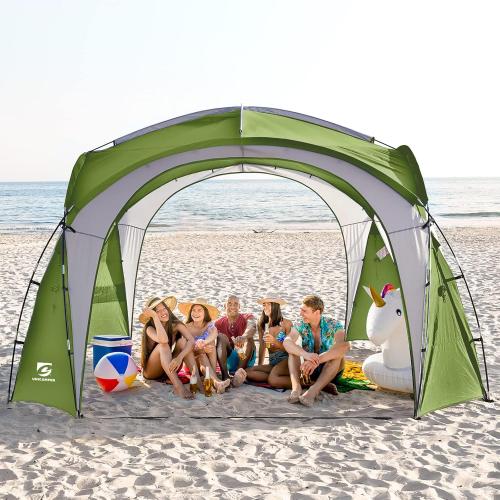 UNICAMPER Beach Tent 12 X 12ft Large UPF50  Pop Up Canopy with 2-Pcs Side Wall, Sun Shelter Rainproof, Waterproof for Camping Trips, Backyard Fun, Fishing, Parties, Or Picnics(Green)