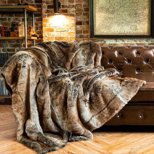 Luxury Brown Faux Fur Throw Blanket for Couch,50x60, Shaggy