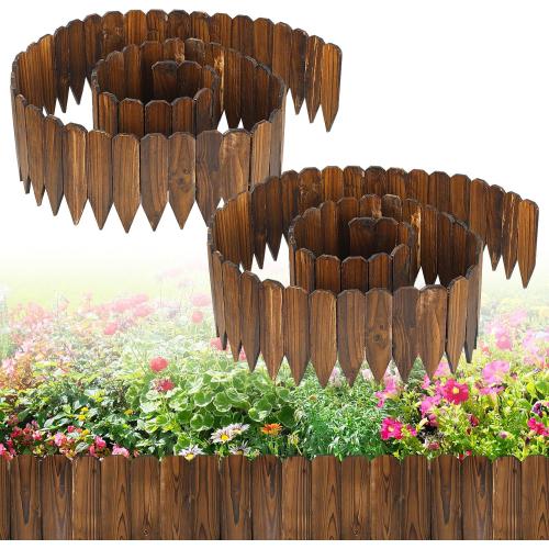 Rustic Pine Wood Garden Fence - 26.2ft Total Length (2pcs 13.1ft L*12in H) Easy to Install Sturdy Wooden Landscape Edging Border, No Fading Planter Fencing for Yard Flower Bed Lawns Pathway Tree
