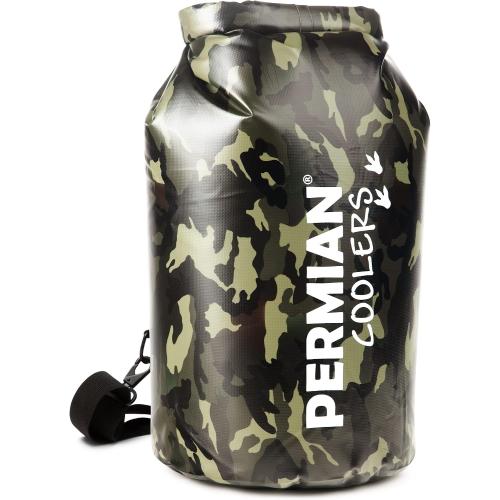 PERMIAN Portable Cooler Bag Roll Top, Green Camouflage, Insulated Improved Liner, 15L Foldable Waterproof Dry Bag for Boating
