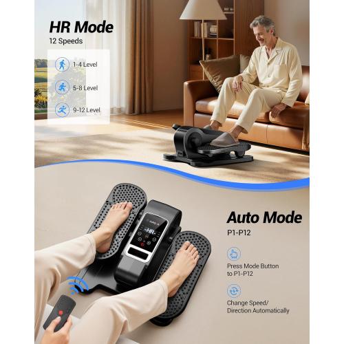 Under Desk Elliptical Machine, Electric Seated Pedal Exerciser, Quiet Leg Exerciser While Sitting for Seniors, Mini Portable Leg Exercise Machine with Remote, Adjustable 12-Speeds, Manual & Auto Mode