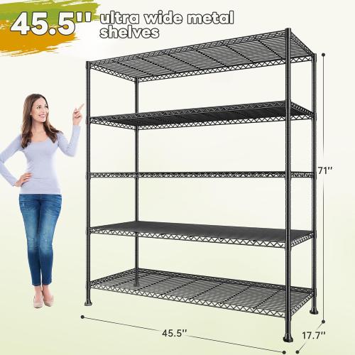 REIBII 45.5''W Storage Shelves Wire Shelving, 5 Tier Pantry Shelves for Storage Rack, Adjustable Metal Shelving for Pantry Kitchen Steel Shelving, 45.5 W x 71 H x 17.7 D