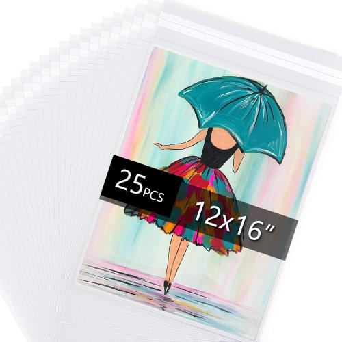 Falling in Art Acid Free 1.496mil (Single Side) Crystal Sealed Clear Bags for 12x16 Art Prints, Photos, 12 2/5 Inches by 16 1/2 Inches, 25-Pack