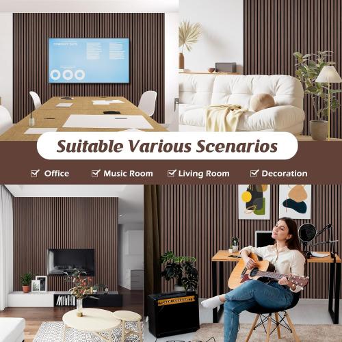 Wood Slat Wall Panels, 2 Pack Acoustic Panels 46.46 × 23.82, 3D Fluted Sound Absorbing Wall Panel for Home & Office Decor, Noise Reducing Interior Wall Treatment (Ebony)