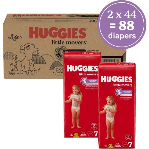 Huggies Size 7 Diapers, Little Movers Baby Diapers, Size 7 (41  lbs), 88 Count (2 Packs of 44), Packaging May Vary