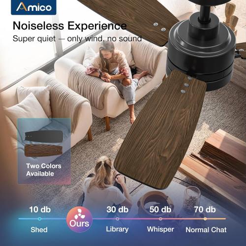 Amico Ceiling Fans with Lights, 44 inch Ceiling fan with Light and Remote Control, Reversible, 3CCT, Dimmable, Noiseless, Small Black Ceiling Fan for Bedroom, Indoor/Outdoor Use