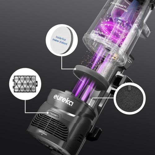 Eureka FlexReach Plus Bagless Upright Vacuum Cleaner for Home,Pet Vacuum for Carpet and Hard Floor, Lift-Up Vacuum with Flooring Type Sensor, HEPA Filter,Anti-Tangle, ‼️color is blue it’s medium dirt needs cleaning ‼️