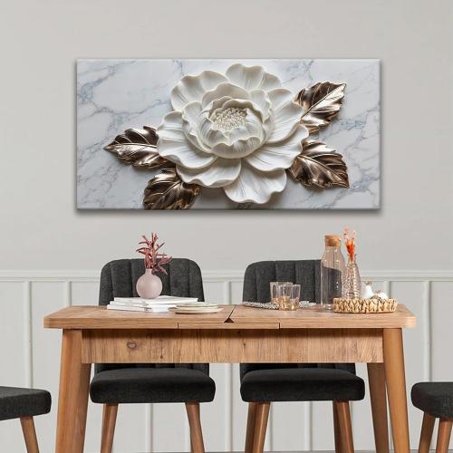 Suconvng Canvas Art Wall Decor Print Paintings Marble Texture White Flower Wall Art Prints Pictures Ready To Hang Pictures For Bedroom Bathroom Office Kitchen Home Wall Decor Artwork 20 × 40