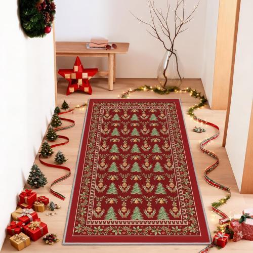 Artoid Mode Red Xmas Tree Mistletoe Christmas Area Rug, Winter Home Decor Low-Profile Non-Slip Washable Large Rug for Living Room Bedroom Farmhouse Dining Room Kids Playroom 2x3 Feet