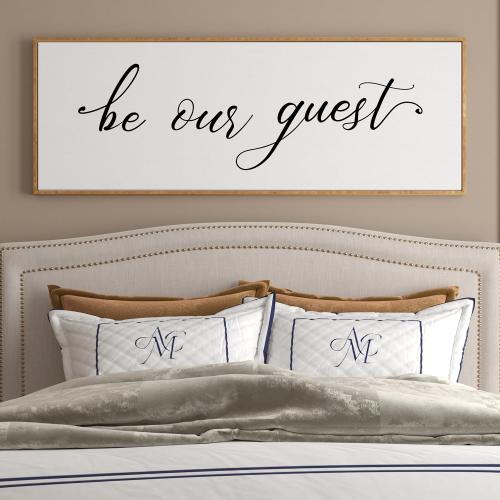 PEONIA 41 x 15 Be Our Guest Wall Decor - Be Our Guest Framed Above Bed for Bedroom Wall Decor Minimalist And Aesthetic Wall Art Canvas Signs (Wood)