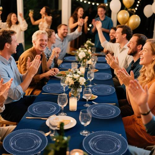 U-QE 10 PCS Clear Plastic Plates - Fancy Beaded Plates Disposable Heavy Duty - Premium Hard Plastic Plate for Party, Wedding & Birthday Including 30 Dinner10 & 30 Dessert Plate 7