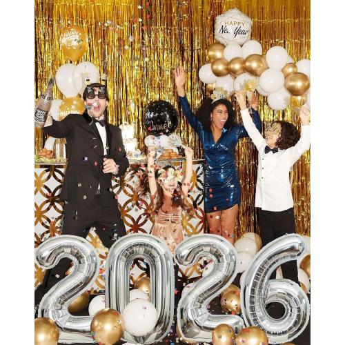 40 Inch Silver Number 2026 Balloons, Big Large Size Giant 2026 Number Balloons New Year Foil Helium Silver Balloons for 2026 Happy New Year Eve Celebration Decorations Party Supplies