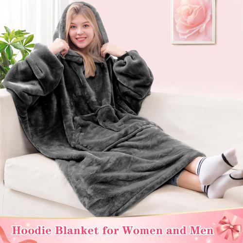 Waitu Wearable Blanket Sweatshirt Gifts for Women and Men, Warm and Cozy Giant Blanket Hoodie, Thick Flannel Blanket with Sleeves and Giant Pocket - Dark Gray