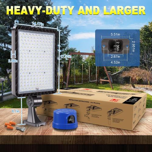 480W LED Parking Lot Light,Commercial Flood Light for Large Area | 72000LM Shoe Box Street Light with Dusk to Dawn Photocell,5000K IP65 Waterproof Adjustable wall Mount,110-277V