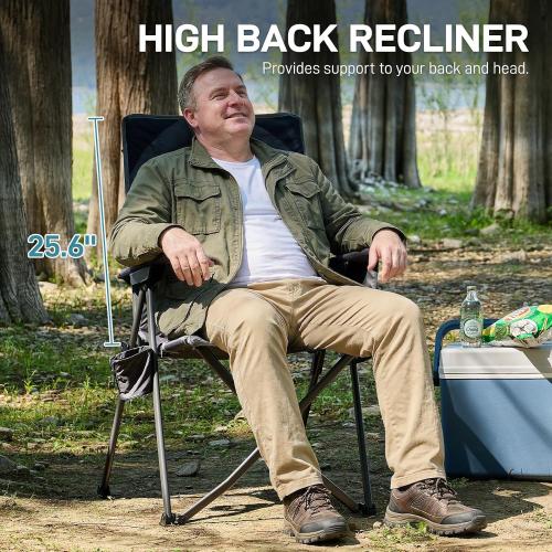 EVER ADVANCED Reclining Camping Chairs for Adult Supports 350lbs Grey | Lightweight, Folding Recliner with Adjustable Back, 4-Level Lounge Chairs, Portable Lawn Chairs