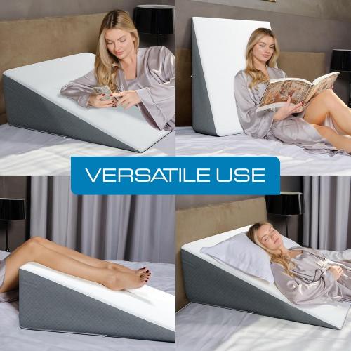 Kolbs Bed Wedge Pillow for Sleep Apnea, Sleeping Comfort, Relaxing, Acid Reflux, Heartburn and Back Pain Relief. Cushion for Sitting Up in Bed. Memory Foam Top, Chic Jacquard Washable Cover.