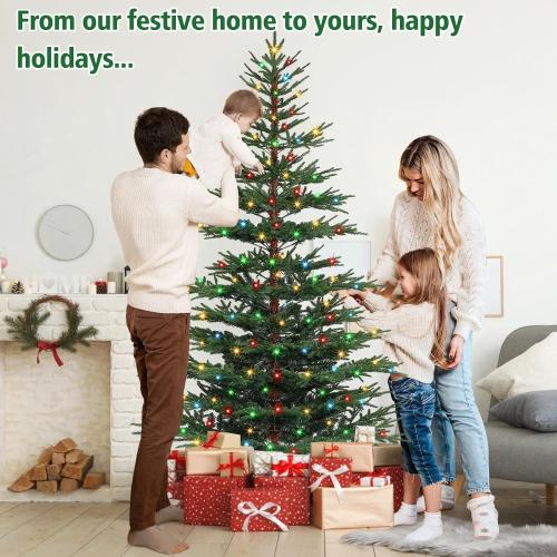 6 FT Pre-Lit Artificial Christmas Tree with 250 Dual-Color LEDs & Timer, 530 Realistic Branch Tips, Metal Stand for Holiday Home Christmas Decorations