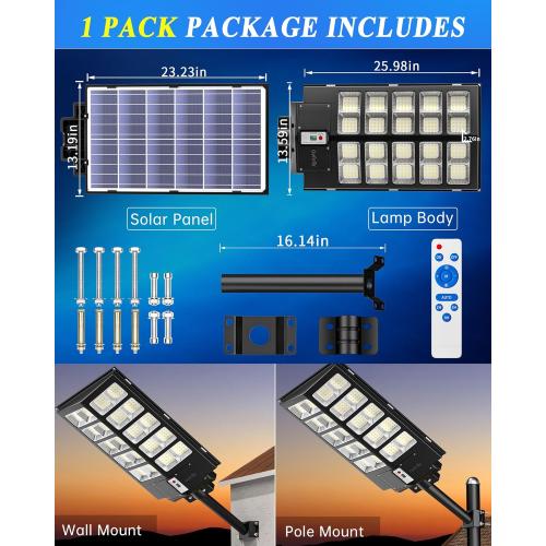 Gefolly SL-5200W Solar Street Lights Outdoor, 520000LM Commercial Parking Lot Light, 6500K Dusk to Dawn IP67 Security Flood Lights Motion Sensor Led Lamp for Basketball Court, Road, Yard