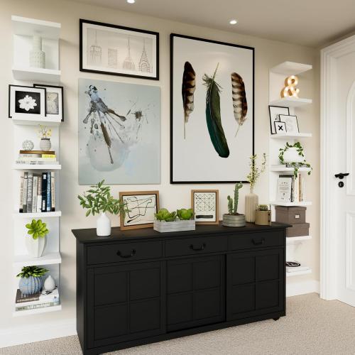 7 Tier Wall Shelf Unit, Floating Shelves for Storage Home Display, Versatile Lack Wall Shelves for Bedroom,Living Room,Office Decor, Tall Long Shelf for Book,Shoe,Vanity, Purse and TV White