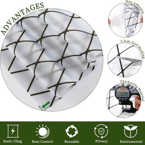 VELIMAX Frosted Black Lattice Window Film Static Cling Window Privacy Films Decorative Glass Vinyl Film for Windows Removable Sun Blocking Anti-UV 23.6x78.7 inches