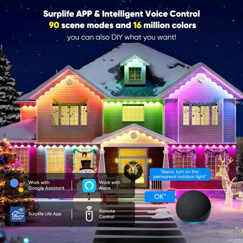 Smart Permanent Outdoor Lights for House, 150ft with 72 Smart AI RGB IC Smart Christmas Lights, 98 Scene for Halloween Christmas All Holiday Decor, IP67 Waterproof Work with Alexa, Google Assistant