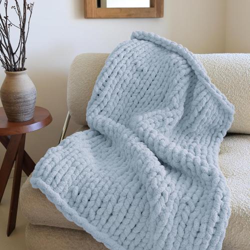 Jumbo Chunky Yarn for Hand Knitting - Super Thick Chenille Chunky Yarn for Crocheting - Extra Soft Bulky Fluffy Blanket Big Yarn 8 Jumbo Pack (27yds,8 oz Each Skein) Sky Blue