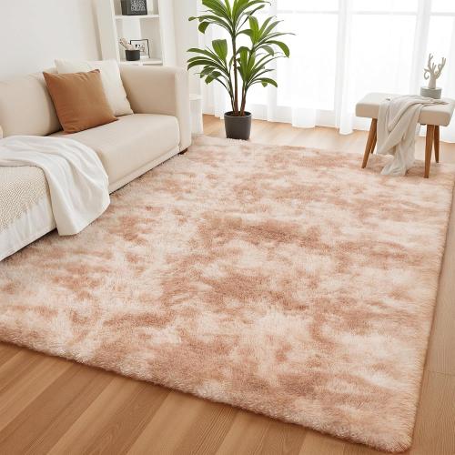 YOBATH Fluffy 5x8 Shag Area Rugs for Bedroom Living Room, Soft Fuzzy Shaggy Carpet Rugs for Girls Boys Kids Indoor Floor Nursery Home Decor, Tie-Dyed Beige