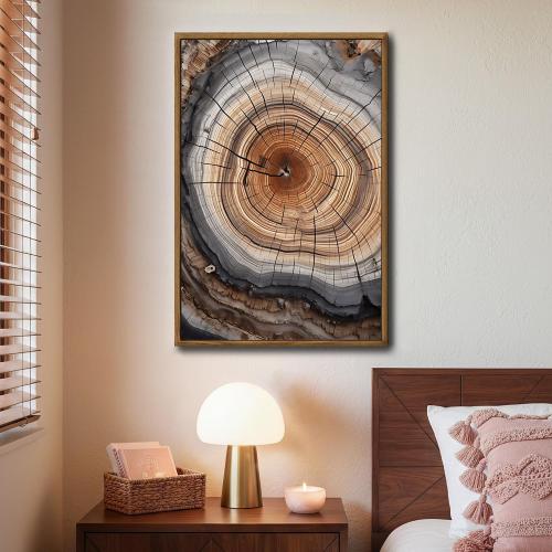 IBHJSART Framed Tree Ring Canvas Wall Art Vintage Colorful Wood Stump Painting Prints Modern Minimalist Pictures Neutral Nature Rustic Farmhouse Decor Living Room Bedroom Bathroom Office