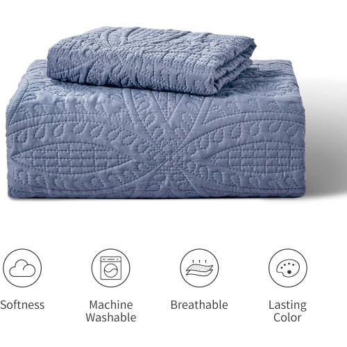 Set of 2 Size Twin Color Blue Love's cabin Twin Quilt Set Blue Bedspreads - Soft Bed Summer Lightweight Bedspread Comforter - Modern Style Coin Pattern Coverlet for All Season - 2 Pieces (1 Quilt, 1 Pillow Sham)