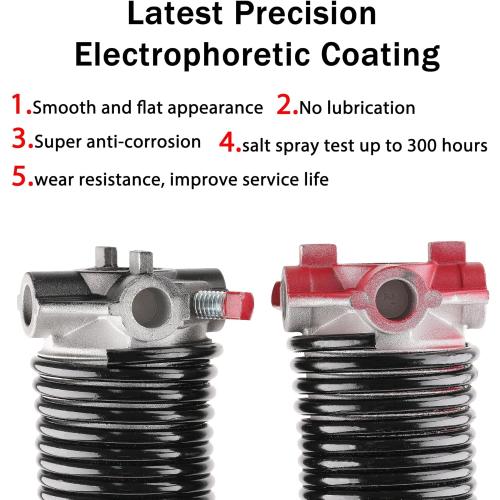 Pair of 2 Garage Door Torsion Springs Set with Non-Slip Winding Bars, High Precision Electrophoresis Oil-Free Black Coated for Replacement & Installation, MIN 16000 Cycles(0.234X2 X31)