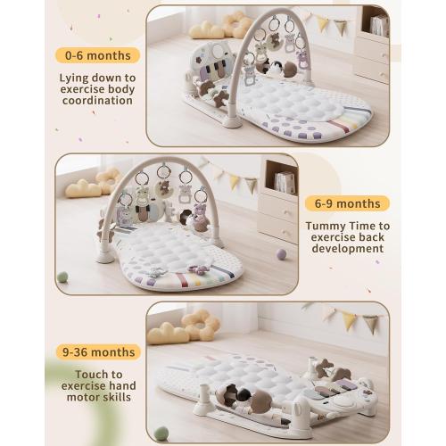 STACTCUTE Baby Play Mat Baby Toys,Baby Gym Tummy Time Play Piano Activity Mat with 5 Infant Sensory Toys,Music & Light Infant Newborn Gifts for Babies Toddlers 0-3 6-9 11 12 Months.
